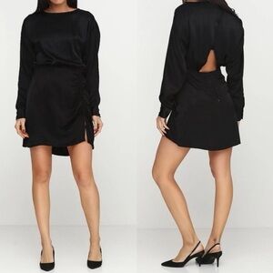 & Other Stories Black Satin Dolman Sleeves Open Back Ruched Mini Dress Size 6 US